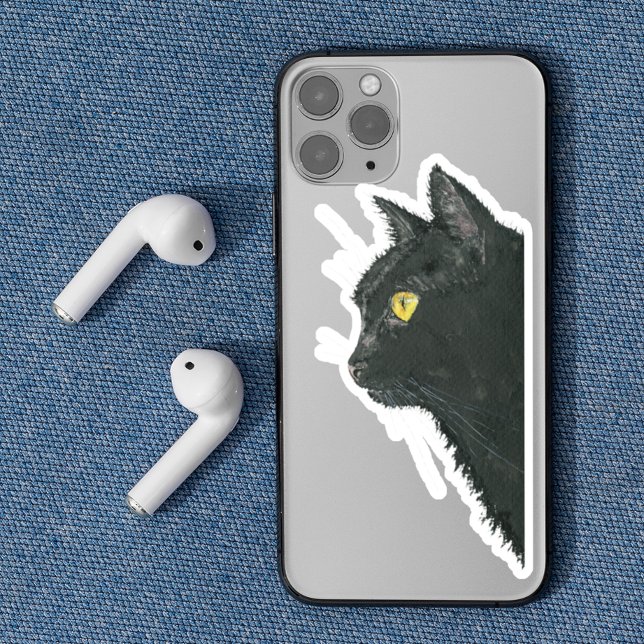 Peeking Black Cat Kitty Face Sticker (Creator Uploaded)