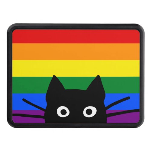 Peeking Black Cat Pride Rainbow Flag Hitch Cover