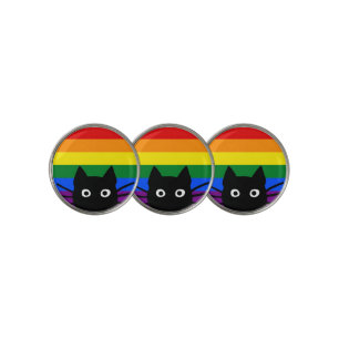 Peeking Black Cat Rainbow Flag Golf Ball Marker