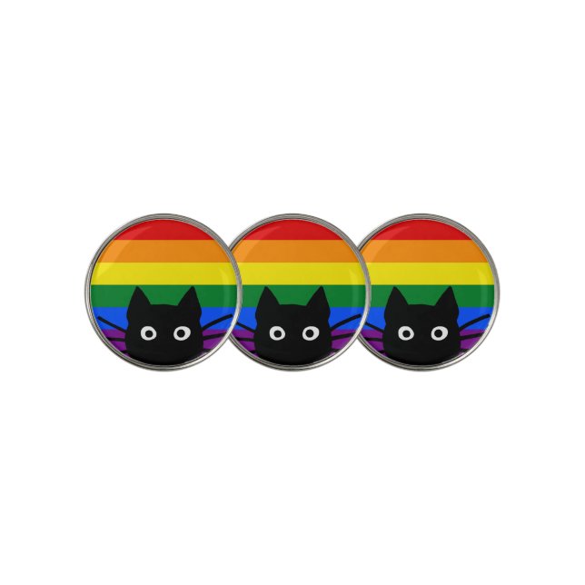 Peeking Black Cat Rainbow Flag Golf Ball Marker (3 Up)