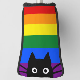 Peeking Black Cat Rainbow Flag Golf Head Cover