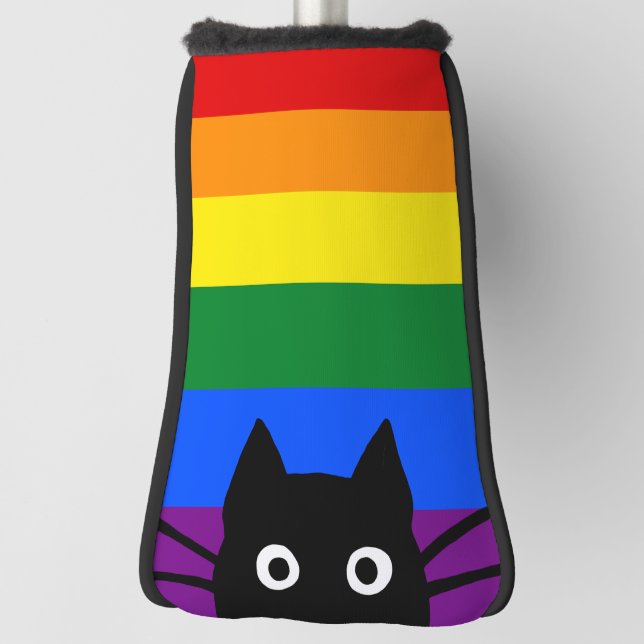 Peeking Black Cat Rainbow Flag Golf Head Cover (Rotate 90)