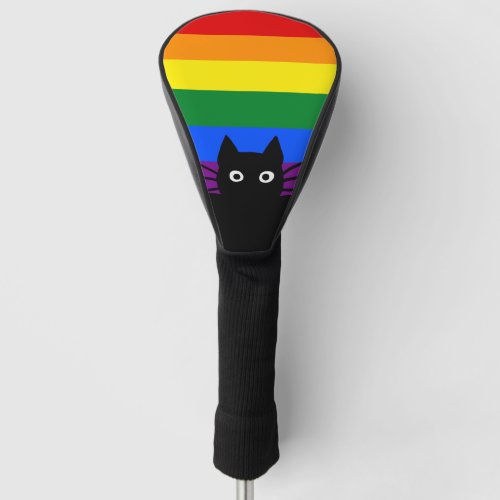 Peeking Black Cat Rainbow Flag Golf Head Cover