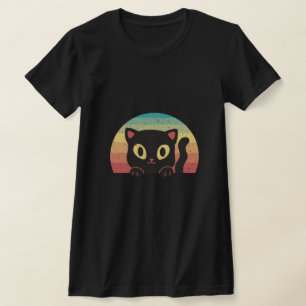 Peeking Black Cat – Retro 70s Sunset Aesthetic Cat T-Shirt