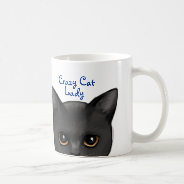 Peeking Black Cat w/Golden Eyes - Crazy Cat Lady Coffee Mug (Right)