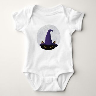 Peeking Black Cat Wearing Witch Costume Hat