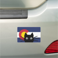 Peeking Black Cat with Colorado State Flag