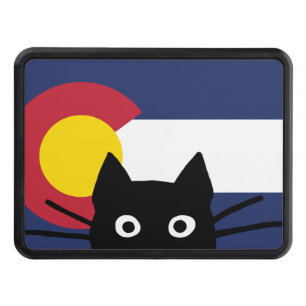 Peeking Black Cat with Colorado State Flag Hitch Cover