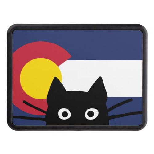 Peeking Black Cat with Colorado State Flag Hitch Cover