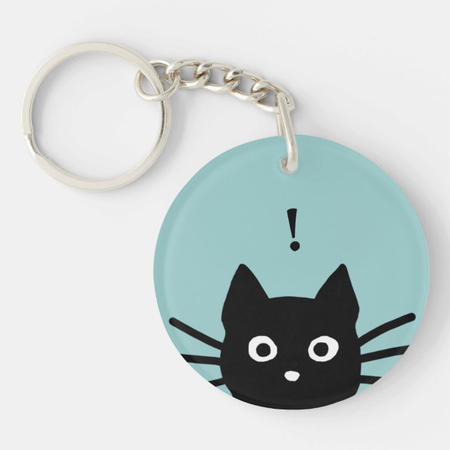 Peeking Black Cat with Customizable Color and Text Keychain (Front)