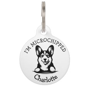 Peeking Black Corgi Puppy Pet ID Tag