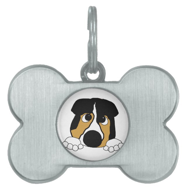 peeking black tri aussie pet ID tag (Front)