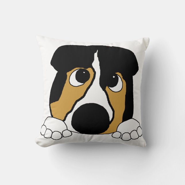 peeking black tri aussie throw pillow (Front)