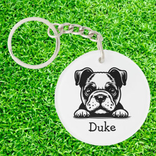 Peeking Boxer Terrier Puppy Personalized  Keychain