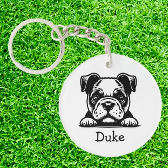 Peeking Boxer Terrier Puppy Personalized  Keychain (Thoughtful Gifts for Boxer Dog Lovers)