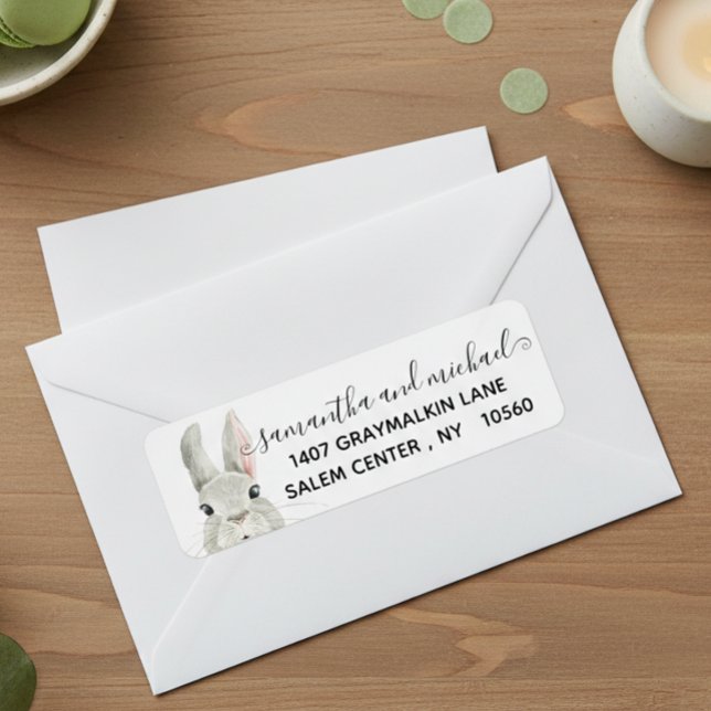 Peeking Bunny Easter Spring Calligraphy Address  Label (Creator Uploaded)