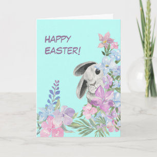 Peeking Bunny Floral Bouquet Easter Card