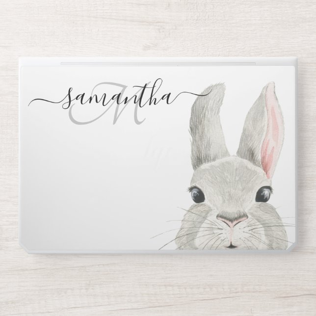 Peeking Bunny Rabbit Personalized Monogram  HP Laptop Skin (Front)