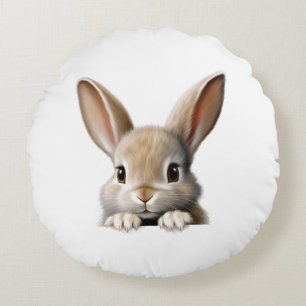 Peeking Bunny Rabbit Round Pillow