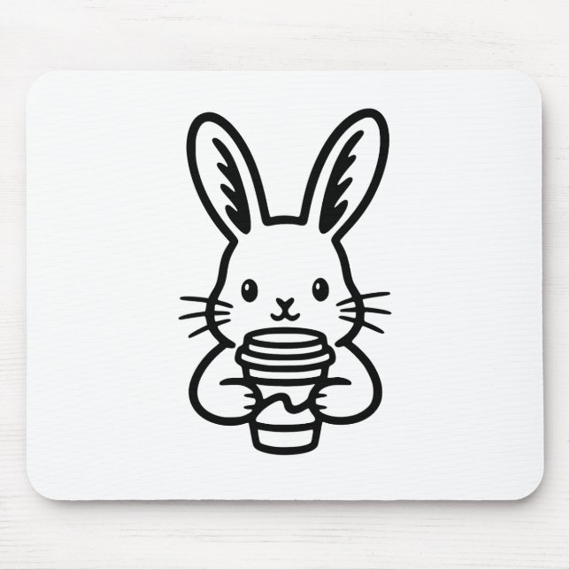 Peeking Bunny with Coffee Cup Mouse Pad (Front)