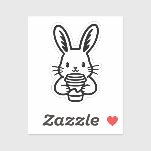 Peeking Bunny with Coffee Cup Sticker (Sheet)
