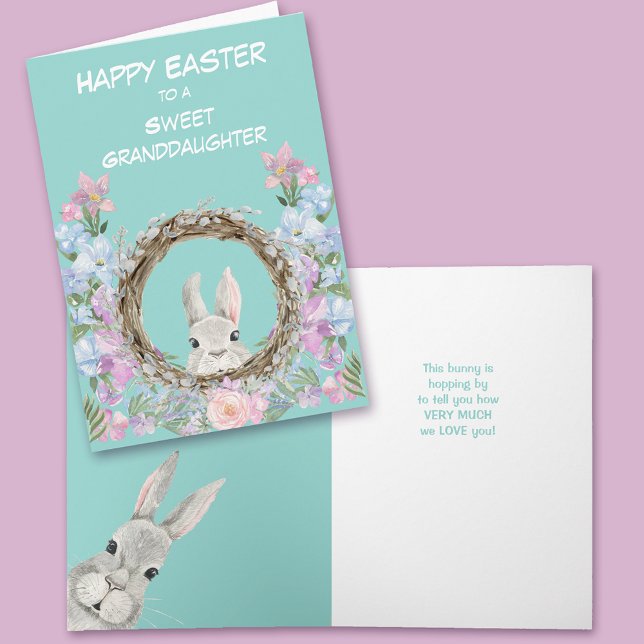 Peeking Bunny Wreath Granddaughter Easter Card (Creator Uploaded)