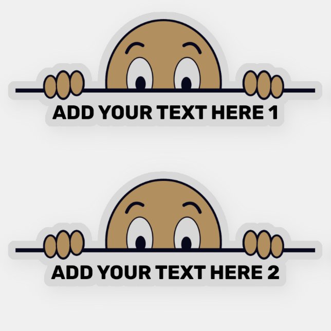 Peeking Cartoon Face Custom Text Contour Cut Brown Sticker (Front)