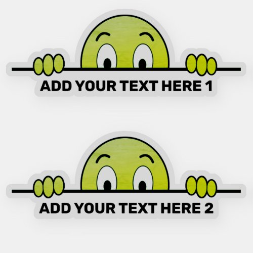 Peeking Cartoon Face Custom Text Contour Cut Green Sticker