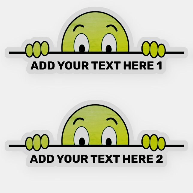 Peeking Cartoon Face Custom Text Contour Cut Green Sticker (Front)