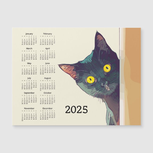 Peeking Cat 2025 Calendar Magnetic Card