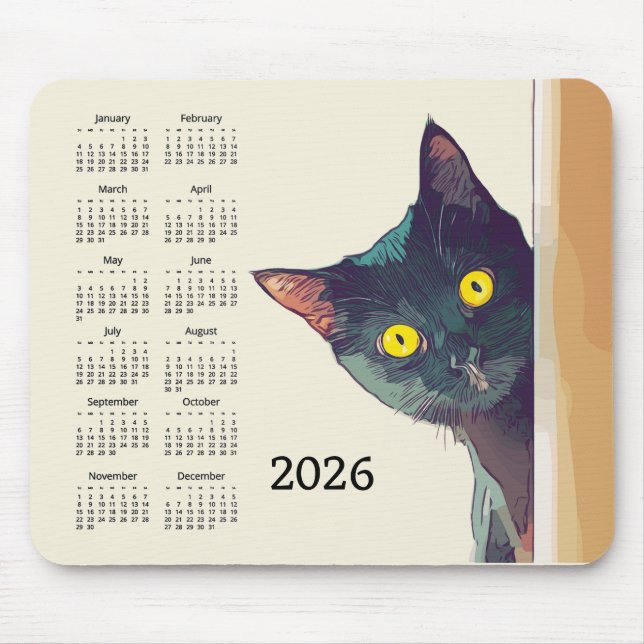Peeking Cat 2026 Calendar Mousepad (Front)