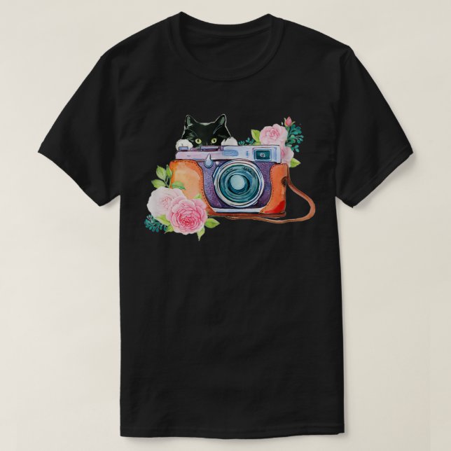 Peeking Cat Camera  T-Shirt (Design Front)