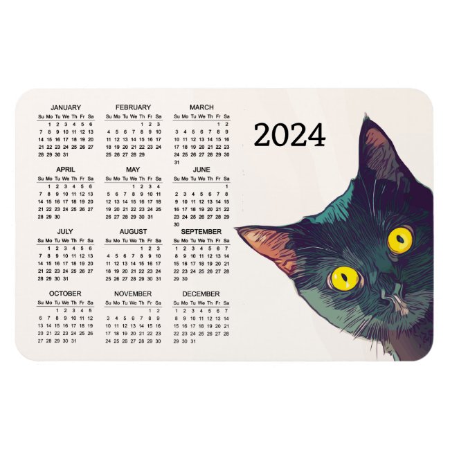 Peeking Cat Design 2024 Calendar Magnet