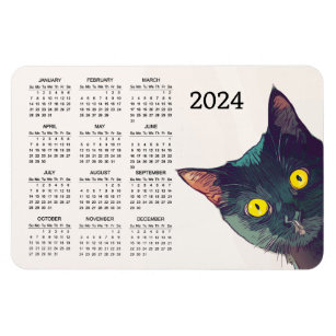 Peeking Cat Design 2024 Calendar Magnetic Card Magnet
