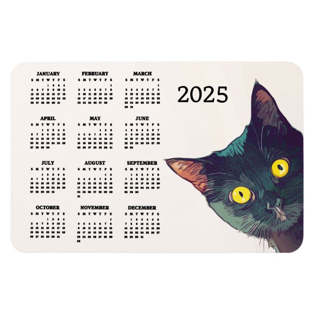 Peeking Cat Design 2025 Calendar Magnetic Card Magnet (Horizontal)