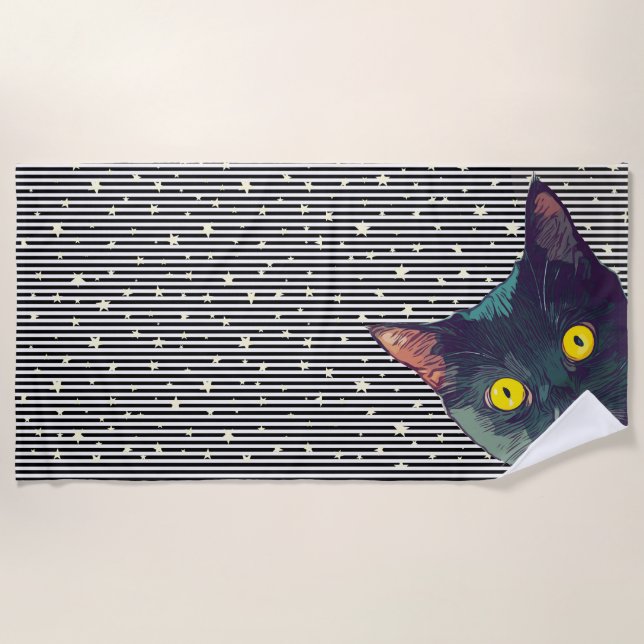 Peeking Cat Design Beach Towel (Front)