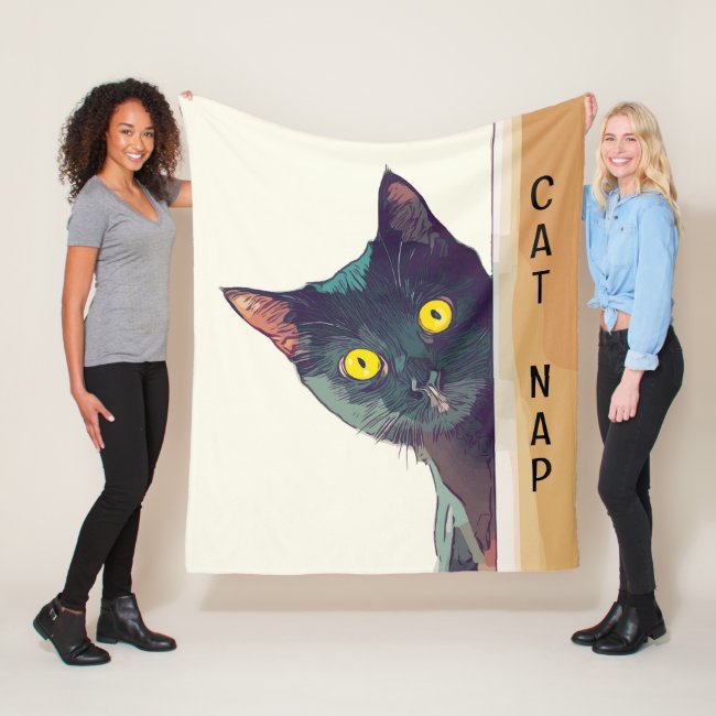 Peeking Cat Design Fleece Blanket