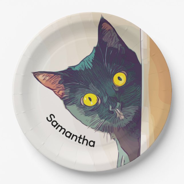 Peeking Cat Design Paper Plate (Front)