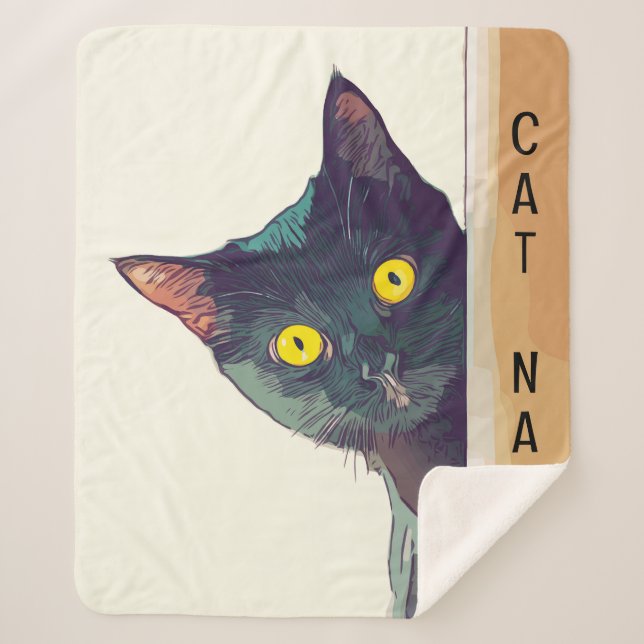 Peeking Cat Design Sherpa Blanket (Front)