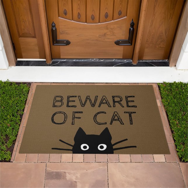 Peeking Cat | Funny Beware of Cat Warning Sign Doormat (Outdoor)