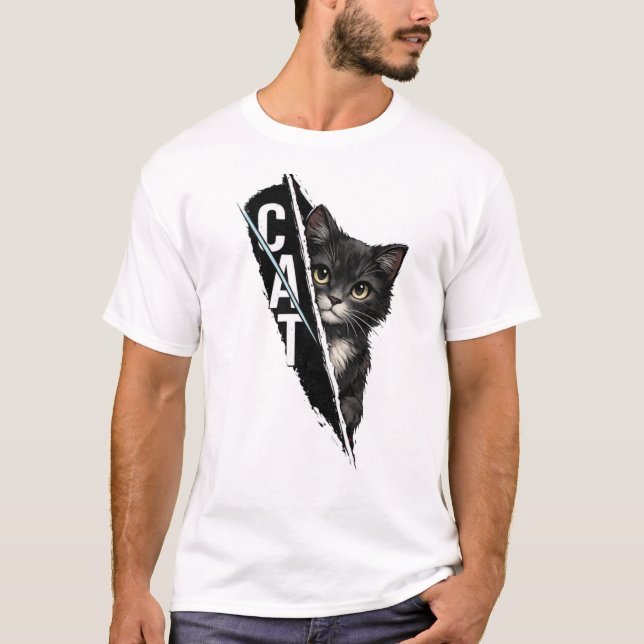Peeking Cat Graphic Design – Modern Artistic Cat I T-Shirt (Front)