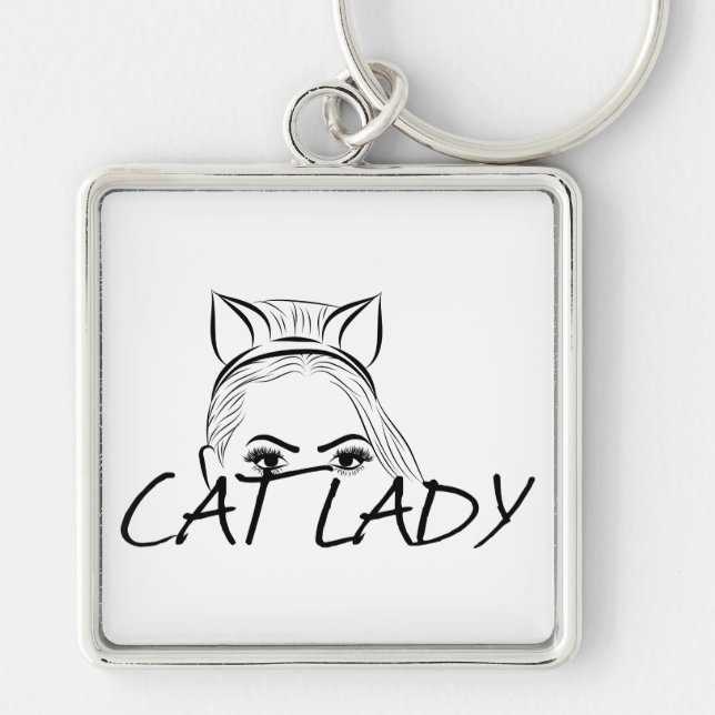 Peeking Cat Lady Keychain (Front)