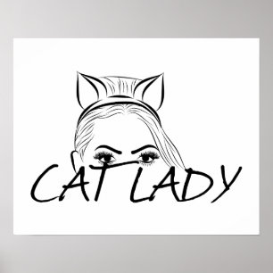Peeking Cat Lady Poster