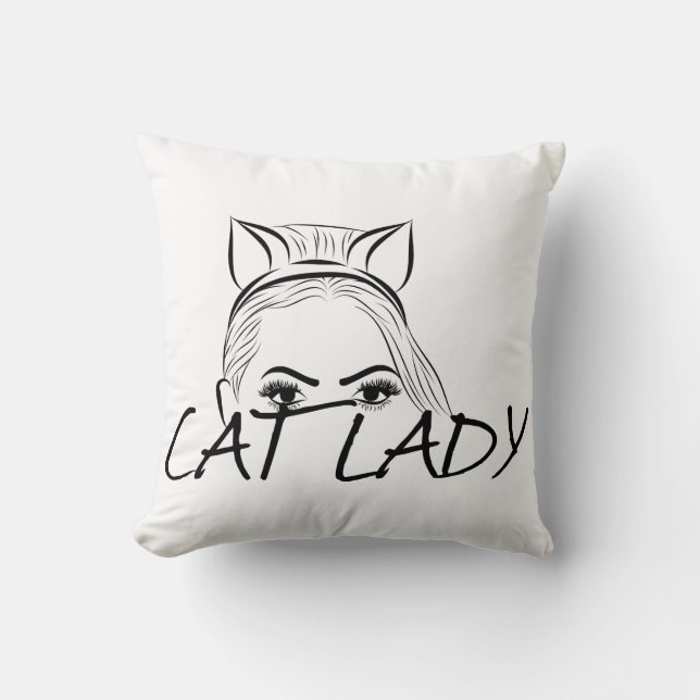 Peeking Cat Lady Throw Pillow (Front)