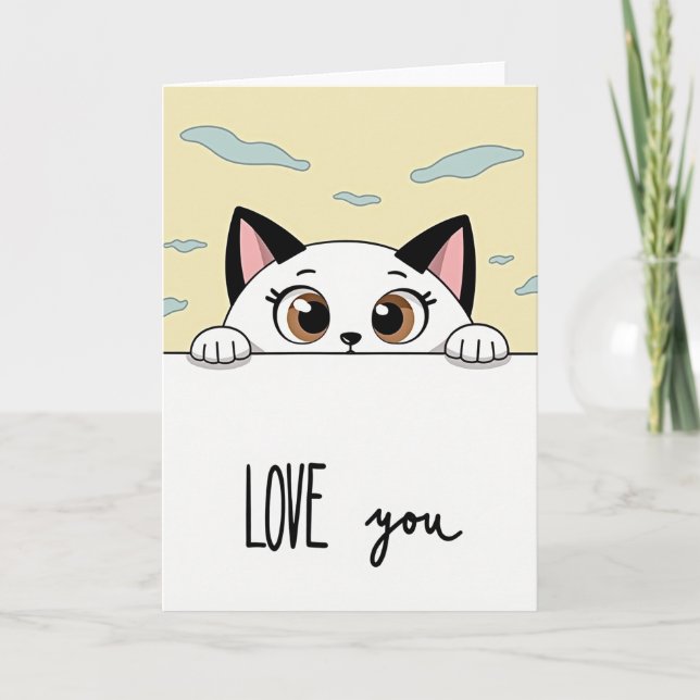 Peeking Cat Love You Card (Front)
