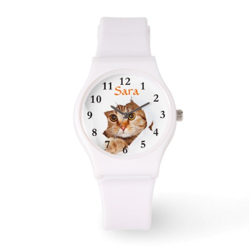 Peeking Cat on Sporty White Silicon Wrist Watch