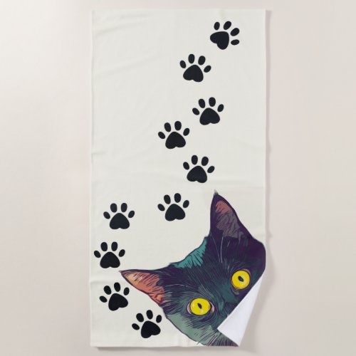 Peeking Cat Paw Prints Design Beach Towel