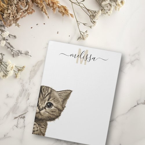 Peeking Cat Watercolor Monogram Name  Notepad