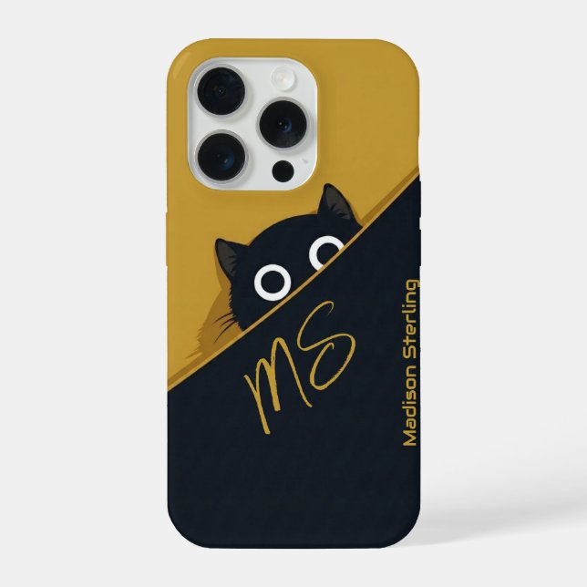 Peeking Cat Yellow Green iPhone Case (Back)