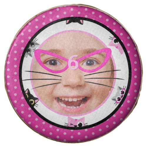 Peeking Cats  Face Pink Polka Dot Chocolate Covered Oreo